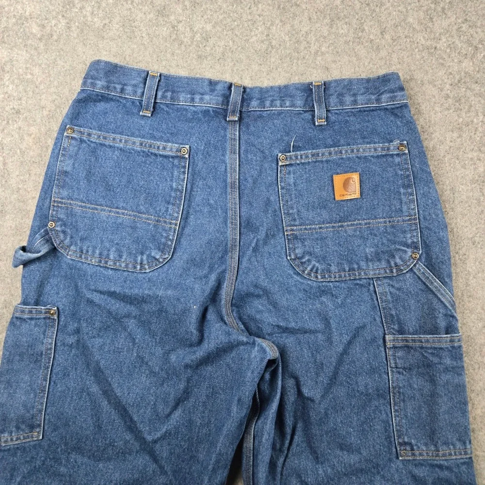 Carhartt Double Knee Jeans Mens 34x30 Blue Loose Fit Carpenter Utility B73-DST